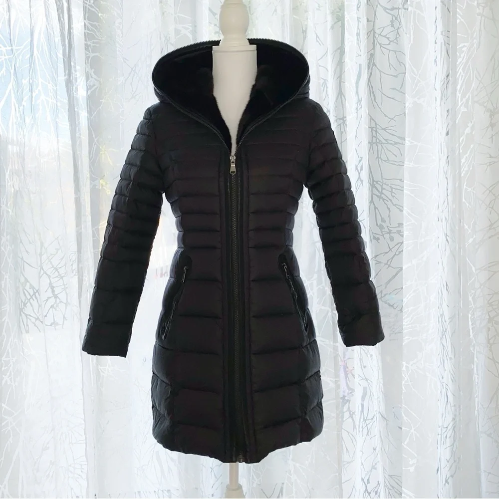 PAJAR CANADA cece black faux fur lined hood zip up long down feather jacket - Picture 1 of 13